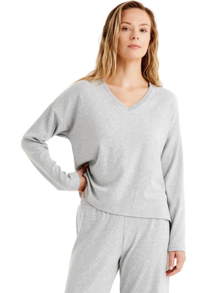 Kadın Uzun Kol Thermal V Yaka Gri Pijama Takımı C3T9N4O06 modelleri