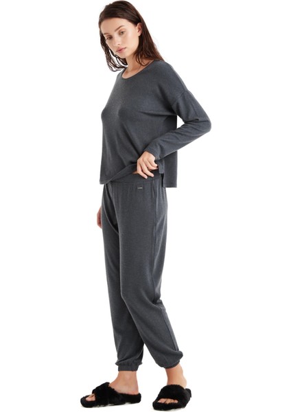 Kadın Uzun Kol Antrasit Modal-Yün Pijama Takım C0T6N4O06-61 modelleri