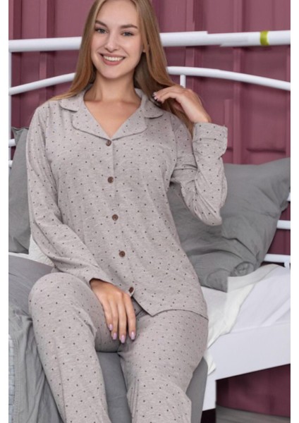 Kadın Uzun Kol Önden Düğmeli Kahve Pijama Takım 6149 fiyatları