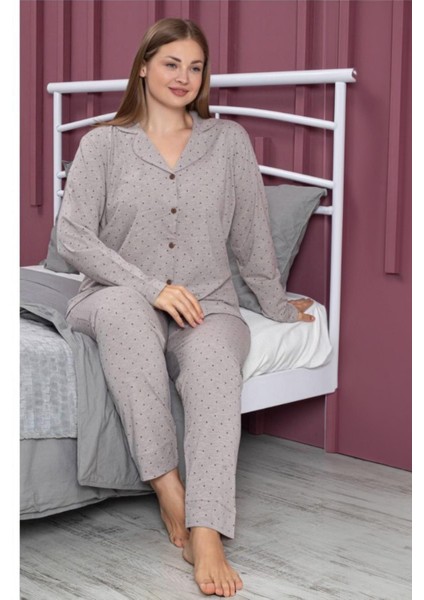 Kadın Uzun Kol Önden Düğmeli Kahve Pijama Takım 6149 modelleri