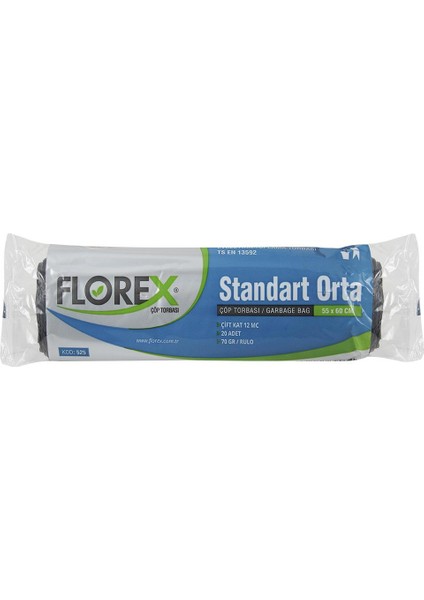 525 Standart Çöp Poşeti Orta Boy 55 x 60 cm 20 Adet x 50 Rulo - Siyah