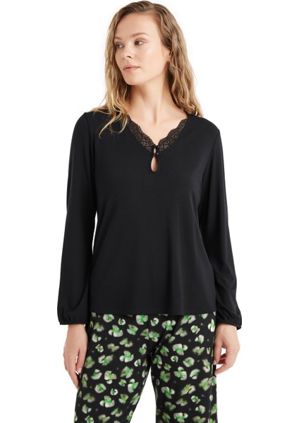 Kadın Uzun Kol Siyah Pijama Takım C7T0N5O06 fırsatları