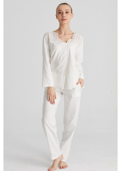 Kadın Uzun Kol Ekru Lohusa Pijama Takımı 17108 fiyatları