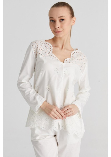 Kadın Uzun Kol Ekru Lohusa Pijama Takımı 17108 modelleri