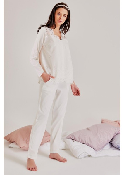 Kadın Uzun Kol Ekru Lohusa Pijama Takımı 17108 fırsatları