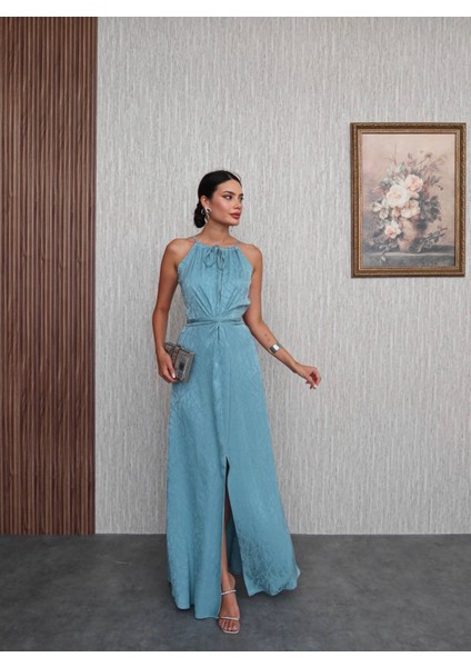 Mint Bel Bağlamalı Yırtmaçlı Elbise fırsatları