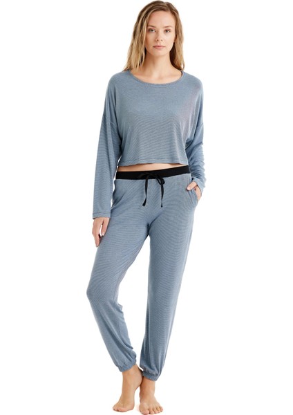 Kadın Uzun Kol Mavi Viskoz Pijama Takım C8T7N4O06 fiyatları