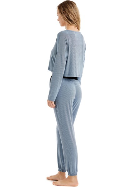 Kadın Uzun Kol Mavi Viskoz Pijama Takım C8T7N4O06 modelleri