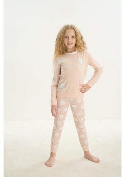Kız Çocuk Uzun Kol Pudra Pijama Takım C1T0N7O8