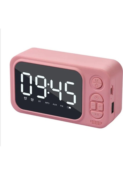 Pembe Dijital Masa Saati, Bluetooth Hoparlör ve Fm Radyo ile Çok Fonksiyonlu