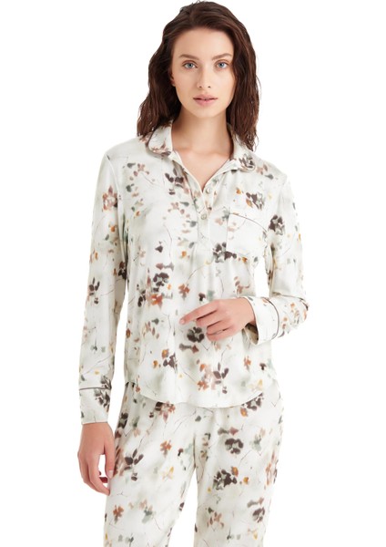 Kadın Uzun Kol Bej Viskoz Pijama Takım C9T1N6O15