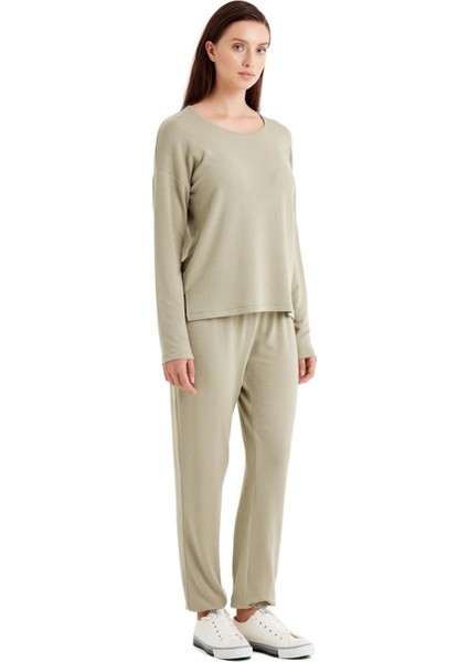 Kadın Uzun Kol Yeşil Modal-Yün Pijama Takım C0T6N4O06-61