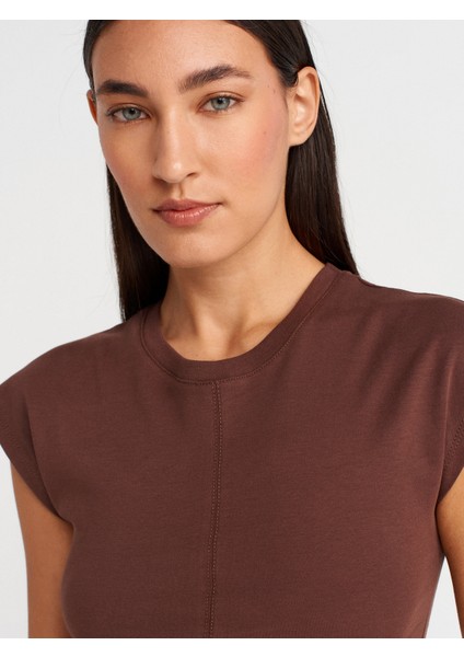 31875 Dikiş Detaylı T-Shirt-Açık Kahve modelleri