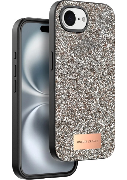 Onegif Apple Iphone 16E Bright Simli Kapak - Çöl Titanyum Ynsmr