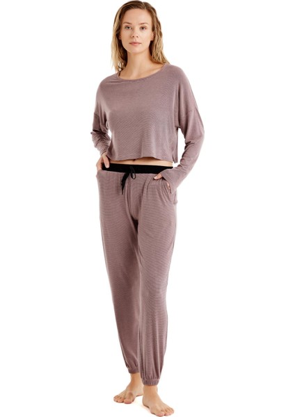 Kadın Uzun Kol Pembe Viskoz Pijama Takım C8T7N4O06