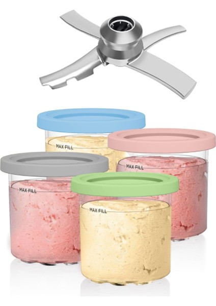 Ninja Creami NC301 NC300 NC299AMZ Serisi Dondurma Makineleri Için Yedek Kürek Bıçağı + Pintler ve Kapaklar Pint Kapları (Yurt Dışından)