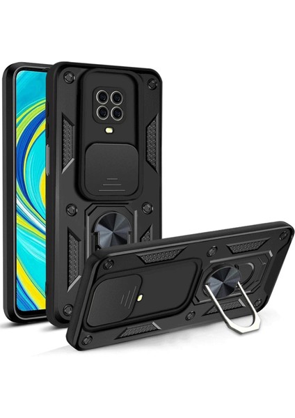 Xiaomi Redmi Note 9 Pro Kılıf Pars Lens Yüzüklü Silikon - Siyah Ynsmr