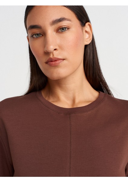 31874 Yırtmaç Detaylı T-Shirt-Açık Kahve modelleri