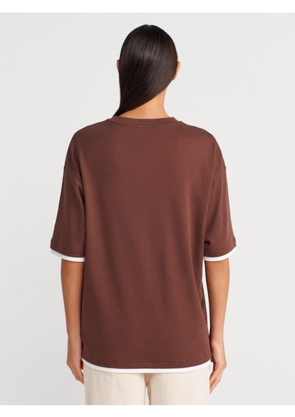 31894 Çift Görünümlü Oversize T-Shirt-Açık Kahve fiyatları