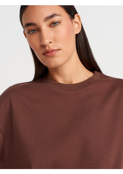 31894 Çift Görünümlü Oversize T-Shirt-Açık Kahve modelleri