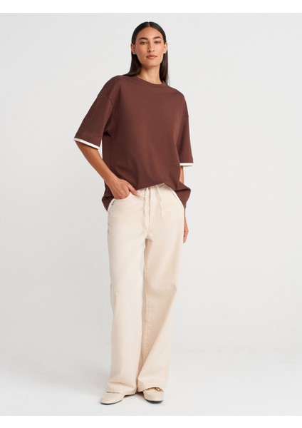 31894 Çift Görünümlü Oversize T-Shirt-Açık Kahve fırsatları