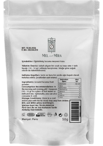 Lucuma Meyvesi Tozu 50 gr, Premium Lucuma Powder | Vegan | Katkısız