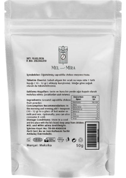 Sapodilla Chikoo Meyvesi Tozu 50 gr, Premium Sapodilla Powder | Vegan | Katkısız indirimleri