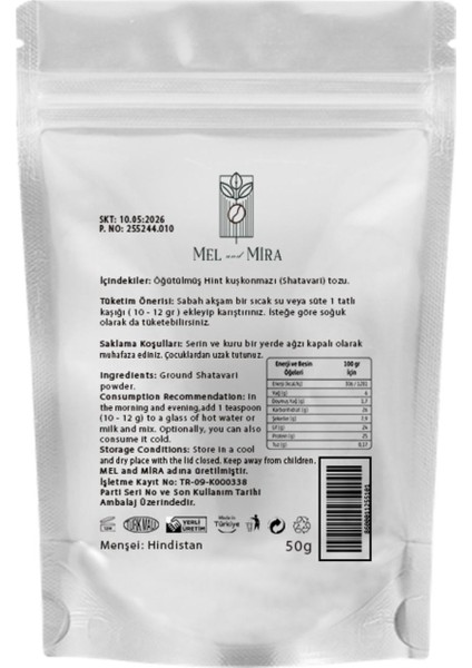 Shatavari (Hint Kuşkonmazı) Tozu 50 gr, Premium Shatavari Powder, | Vegan | Katkısız indirimleri