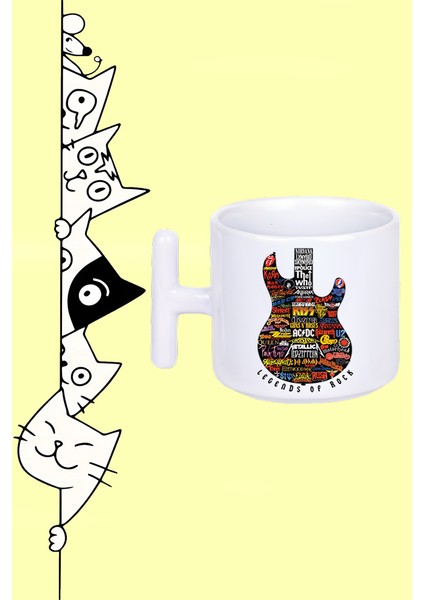 Gitar Rock Müzik Tasarım Baskılı Beyaz T Sap Kupa Bardak