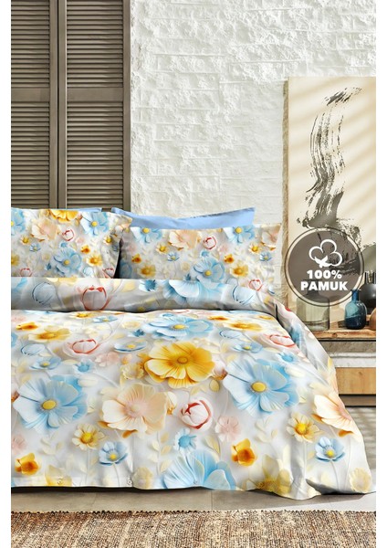 %100 Pamuk Ranforce Çeyizlik Luxury 5d Dijital Çift Kişilik Nevresim Takımı Bahar