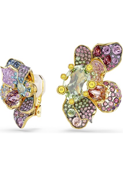 5709957 Swarovski Küpe Idyllia Clip Earrings, Mixed Cuts, Pave, Flower, Multicolored, Mixed Metal Finish