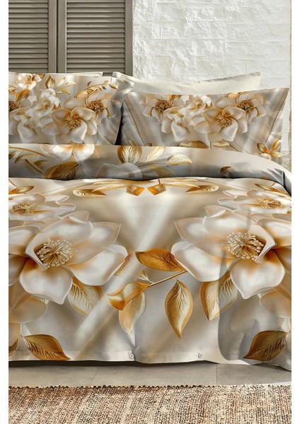 %100 Pamuk Ranforce Çeyizlik Luxury 5d Dijital Çift Kişilik Nevresim Takımı Gold fiyatları