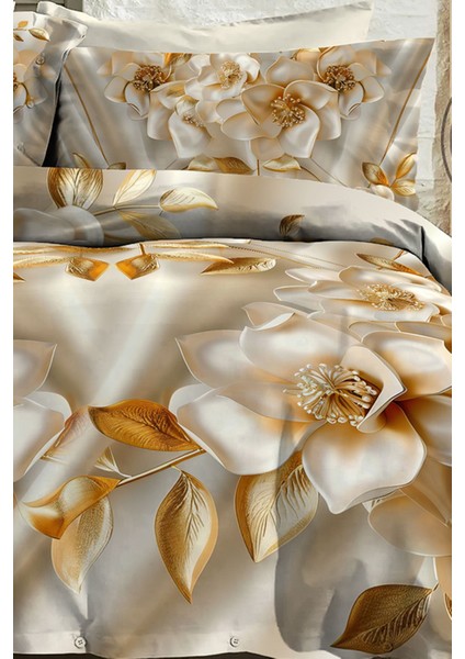 %100 Pamuk Ranforce Çeyizlik Luxury 5d Dijital Çift Kişilik Nevresim Takımı Gold modelleri