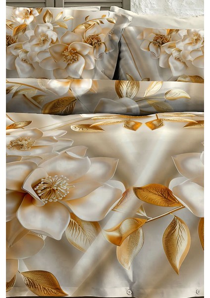 %100 Pamuk Ranforce Çeyizlik Luxury 5d Dijital Çift Kişilik Nevresim Takımı Gold fırsatları