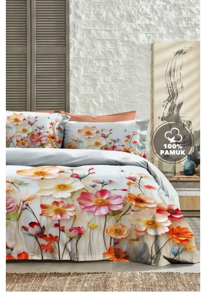 %100 Pamuk Ranforce Çeyizlik Luxury 5d Dijital Çift Kişilik Nevresim Takımı Flowers Of Dream
