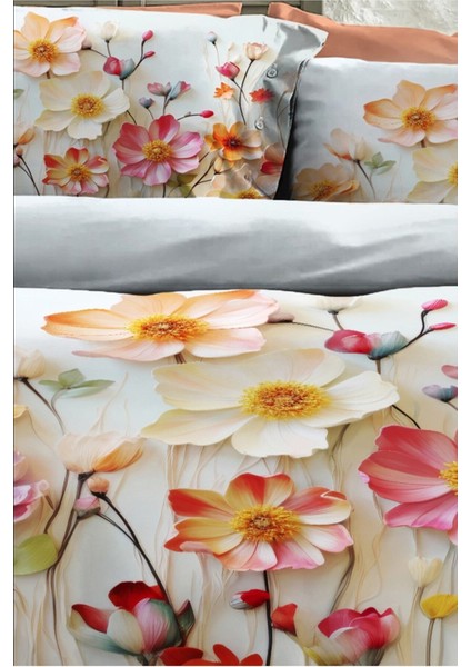 %100 Pamuk Ranforce Çeyizlik Luxury 5d Dijital Çift Kişilik Nevresim Takımı Flowers Of Dream modelleri