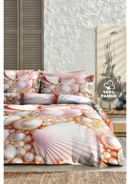 %100 Pamuk Ranforce Çeyizlik Luxury 5d Dijital Çift Kişilik Nevresim Takımı Pearls And Shells