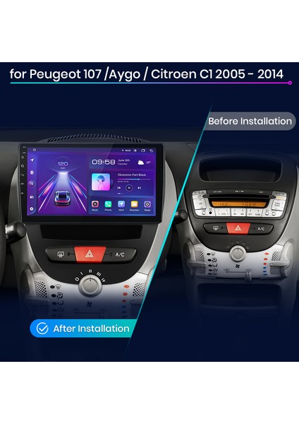 Cıtroen C1 2005-2014 Multimedya Carplay Ekran Seti 2 GB Ram 32 Hafızalı