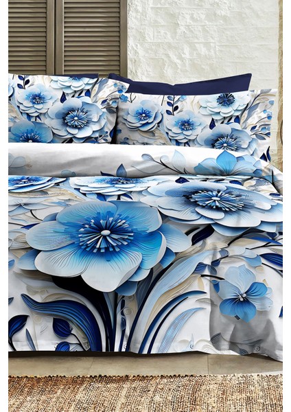 %100 Pamuk Ranforce Çeyizlik Luxury 5d Dijital Çift Kişilik Nevresim Takımı Blue fiyatları