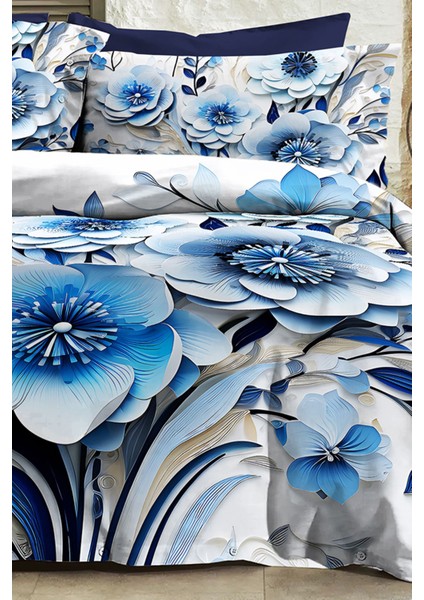 %100 Pamuk Ranforce Çeyizlik Luxury 5d Dijital Çift Kişilik Nevresim Takımı Blue modelleri
