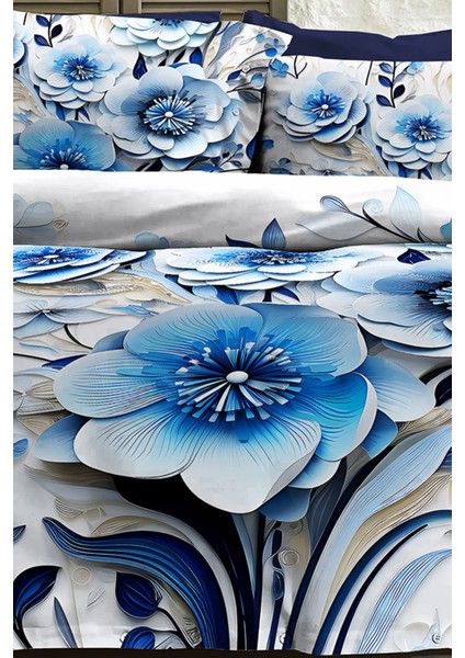 %100 Pamuk Ranforce Çeyizlik Luxury 5d Dijital Çift Kişilik Nevresim Takımı Blue fırsatları