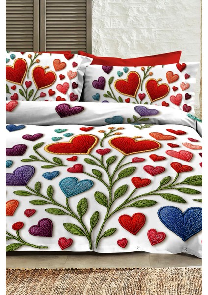 %100 Pamuk Ranforce Çeyizlik Luxury 5d Dijital Çift Kişilik Nevresim Takımı Embroidered Heart fiyatları