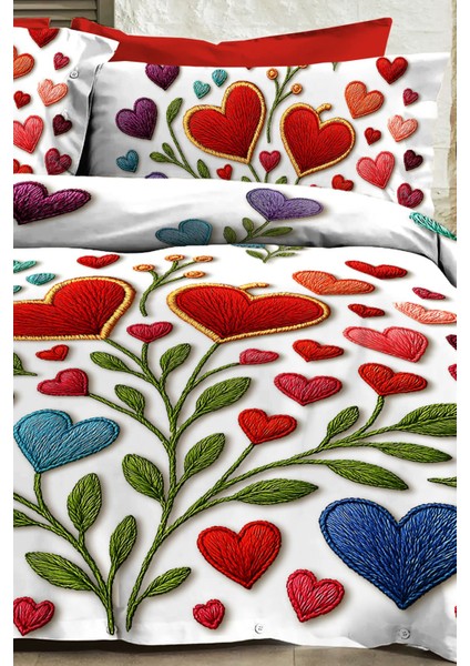 %100 Pamuk Ranforce Çeyizlik Luxury 5d Dijital Çift Kişilik Nevresim Takımı Embroidered Heart modelleri