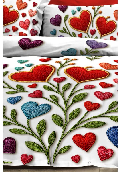 %100 Pamuk Ranforce Çeyizlik Luxury 5d Dijital Çift Kişilik Nevresim Takımı Embroidered Heart fırsatları