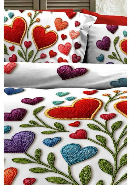 %100 Pamuk Ranforce Çeyizlik Luxury 5d Dijital Çift Kişilik Nevresim Takımı Embroidered Heart indirimleri