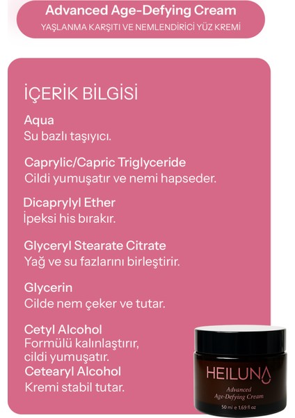 Yaşlanma Etkilerine Karşı ve Nemlendirici Yüz Kremi modelleri