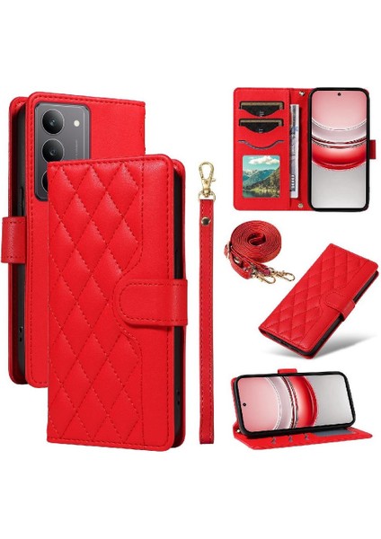Standı ile Realme C75 4g Kafes Flip Folio Telefon Kılıfı Için Flip Case Bilek (Yurt Dışından)