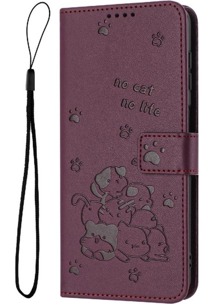 Tecno Camon 40 4g Için Flip Case Pu Deri Deri Cüzdan Sevimli Kedi Kartı (Yurt Dışından)