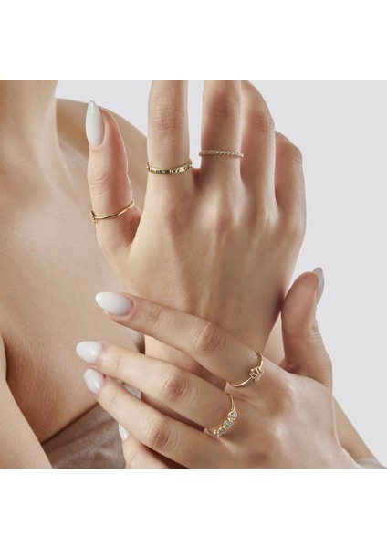 14 Ayar Altın Taşlı Minimal Taç Yüzük KRS002-14GRZ indirimleri