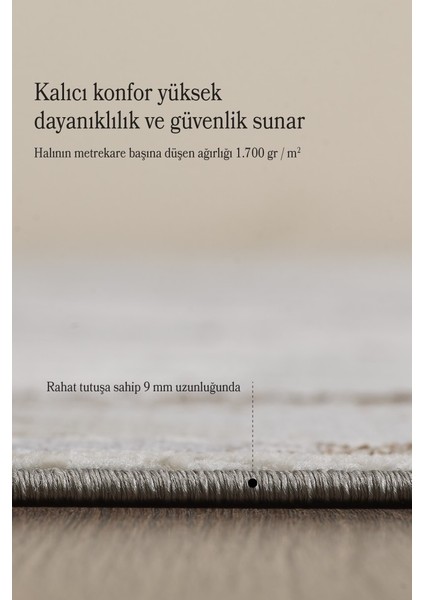 Modern Tasarımlı Pamuk Tabanlı Geometrik Desenli Saçaklı Bej Renkli Halı